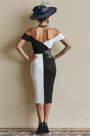 Off The Shoulder Bodycon Black and White Mother Of The Bride Dress With Slit